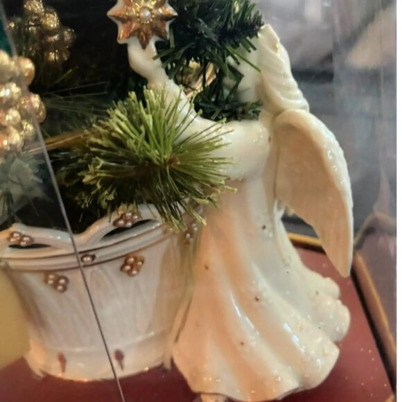 Lenox Say It With Silk Angel/Star Christmas Tree Pot Planter Bowl Gold Accents - Picture 3 of 5